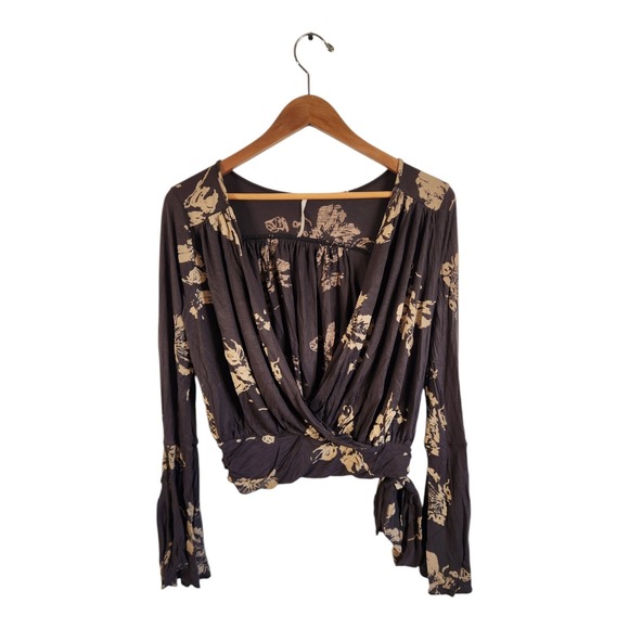Free People Fiona Top Floral Bow Tie Blouse Womens Small‎ - Picture 2 of 6